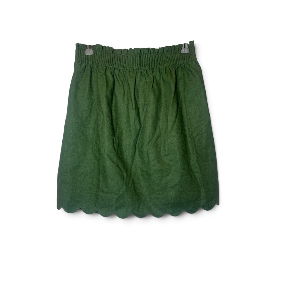 J.Crew Forest Green Scalloped Linen Blend Elastic Waist Mini Skirt Size 4
